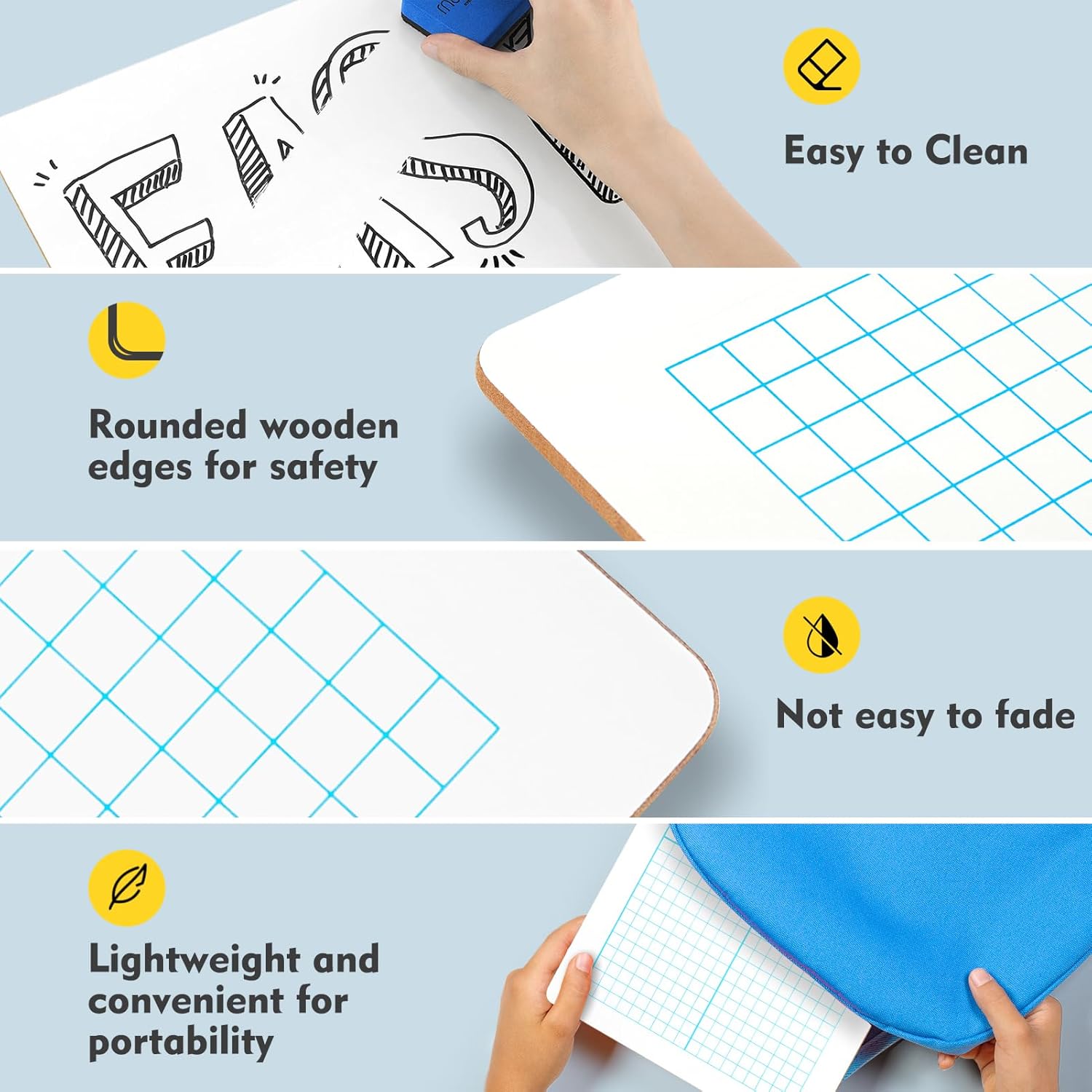 Magicfly Small White Board Grid Whiteboard Dry Erase Boards XY Axis Graph 9"x12", 16 Pack Mini Math Whiteboard Portable for Students Classroom Teachers School Supplies with 20 Pens and 16 Erasers - Image 3