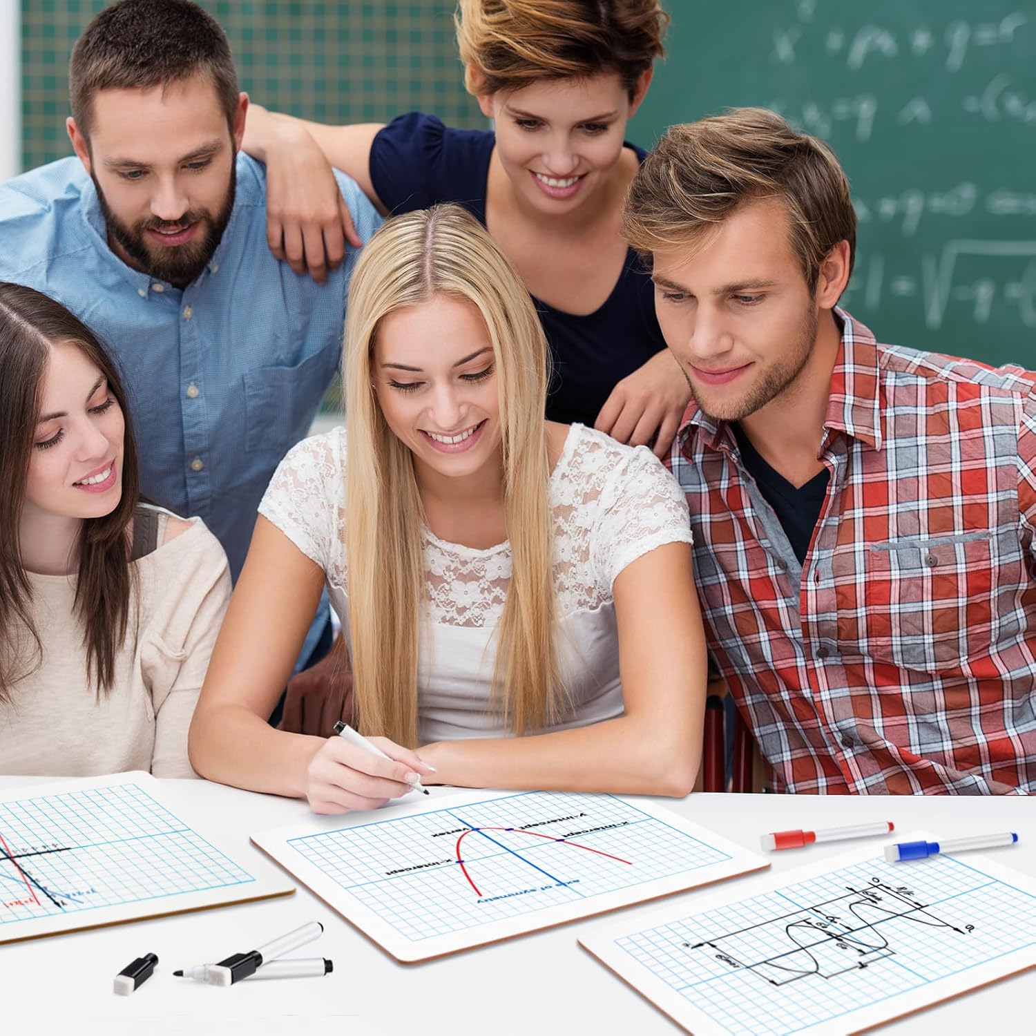 Magicfly Small White Board Grid Whiteboard Dry Erase Boards XY Axis Graph 9"x12", 16 Pack Mini Math Whiteboard Portable for Students Classroom Teachers School Supplies with 20 Pens and 16 Erasers - Image 6